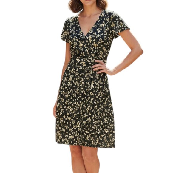 LOFT Petites Green Floral Flutter Sleeve Wrap Dress Size 6P - Picture 1 of 15